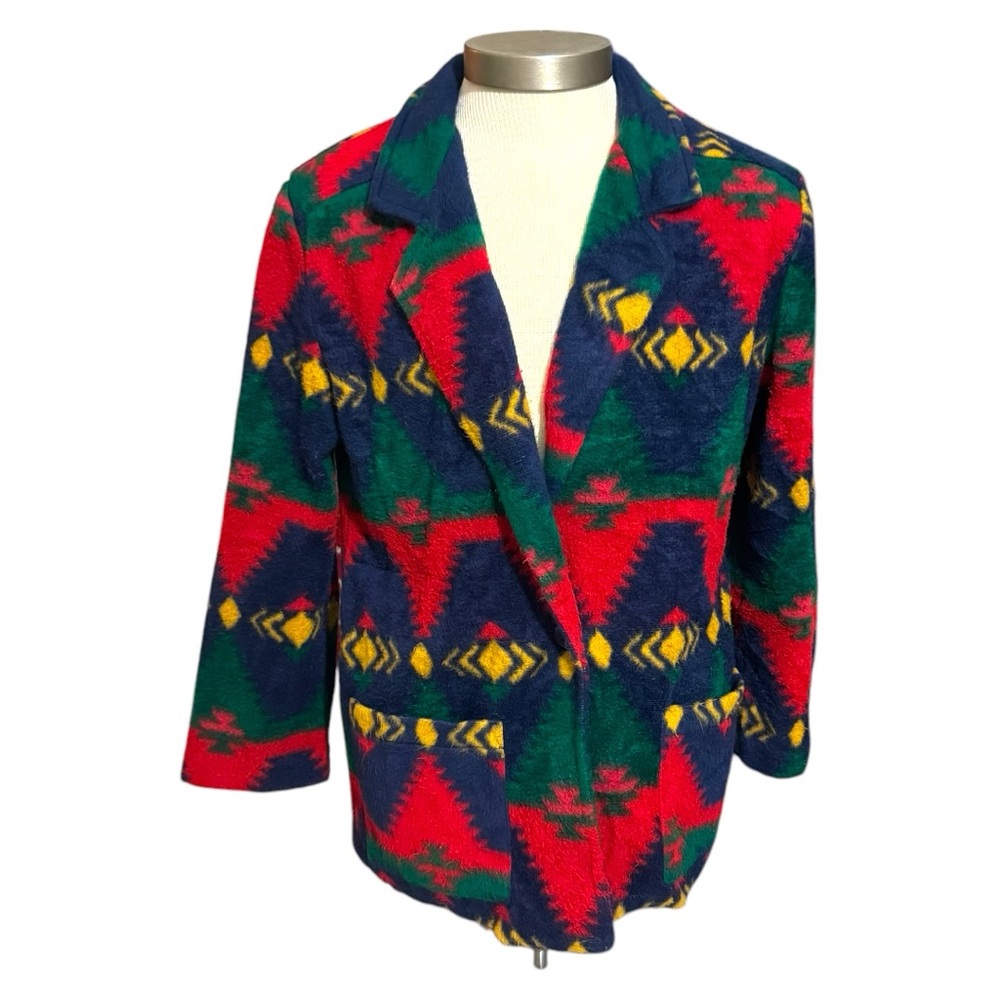 Vintage David Wayne Colorful  Western fleece Blazer.